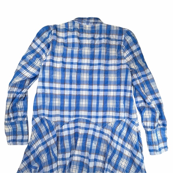 Ganni Charron Asymmetric Plaid Printed Long Sleeve Dress In Blue Women’s Size S - Picture 8 of 9